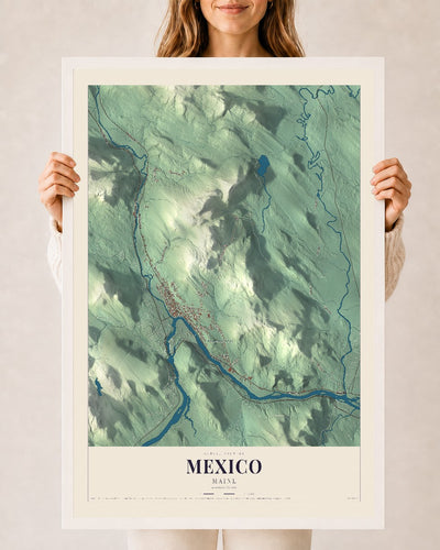 Mexico, Maine map print - 24 x 36 white Ayous wood frame