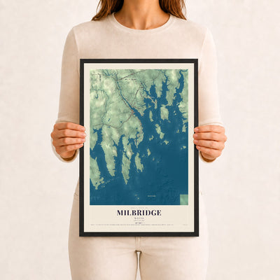 Milbridge, Maine map print - 12 x 18 black Ayous wood frame