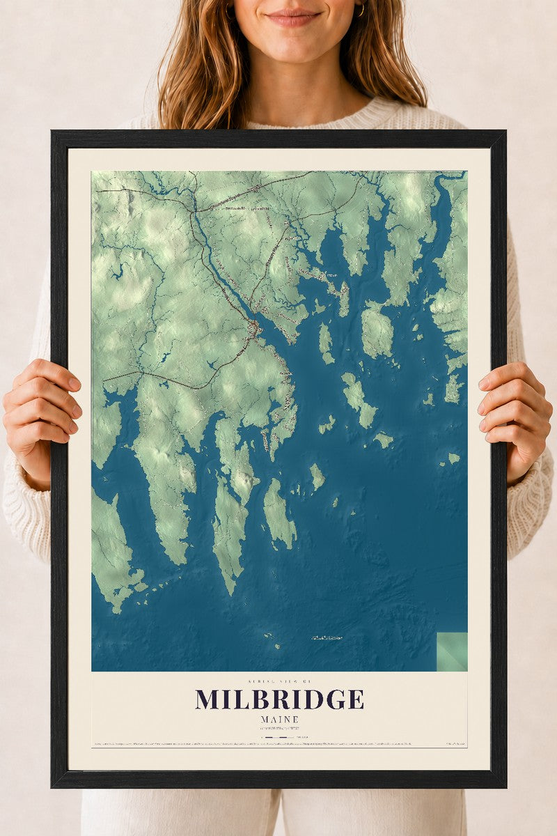 Milbridge, Maine map print - 18 x 24 black Ayous wood frame