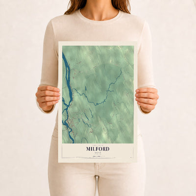 Milford, Maine map print - 12 x 18 archival matte print