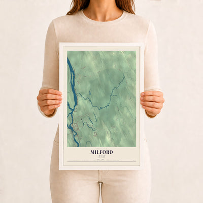 Milford, Maine map print - 12 x 18 white Ayous wood frame