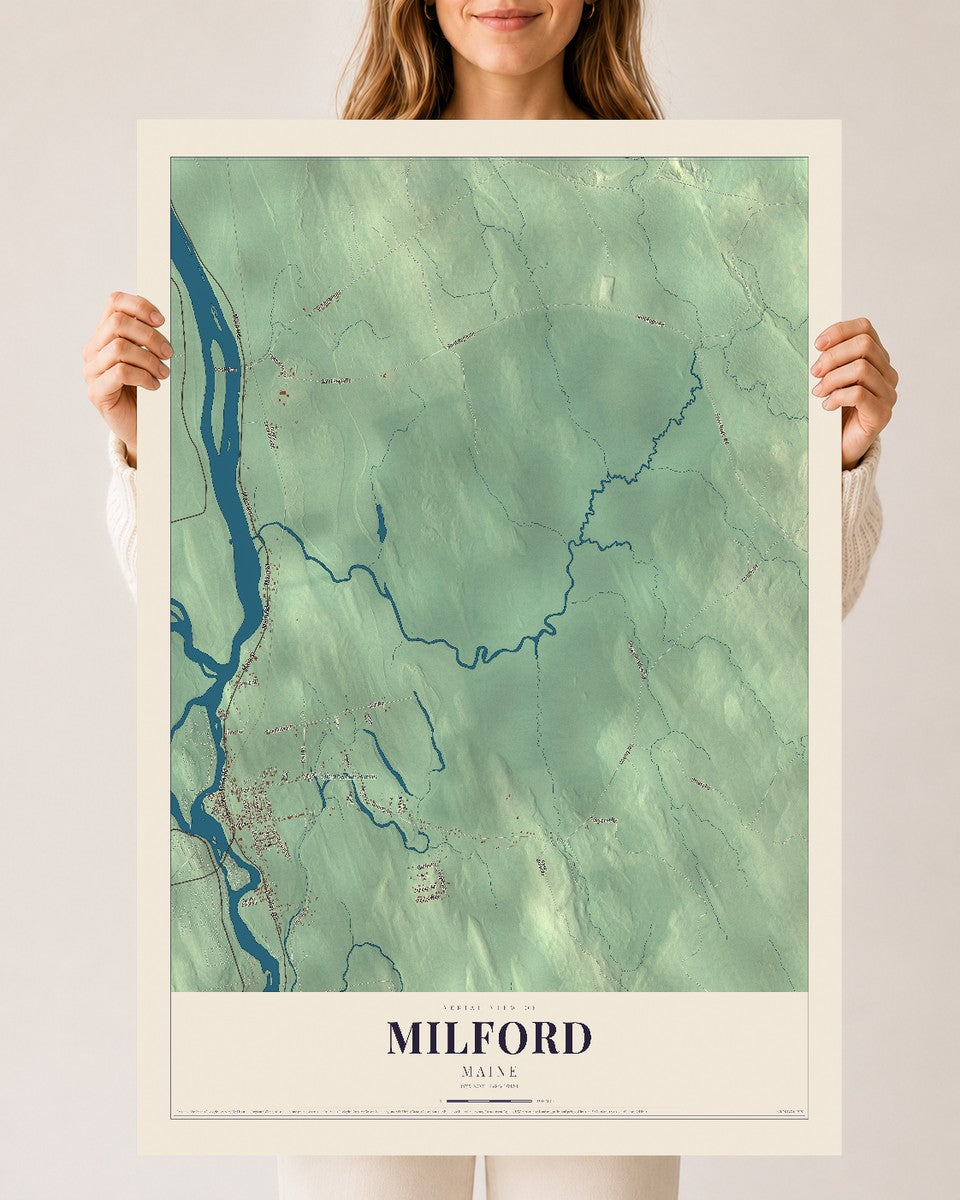 Milford, Maine map print - 24 x 36 archival matte print