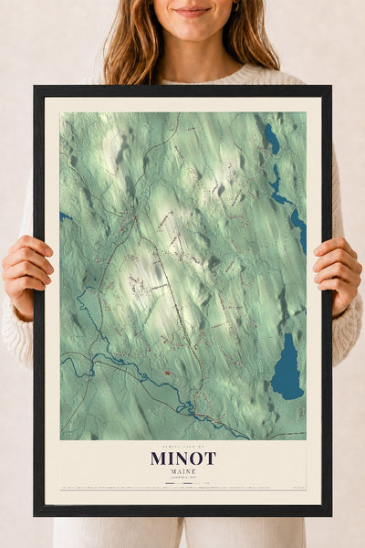 Minot, Maine map print - 18 x 24 black Ayous wood frame
