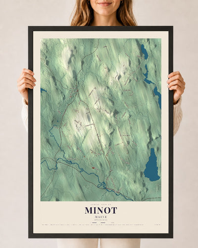 Minot, Maine map print - 24 x 36 black Ayous wood frame