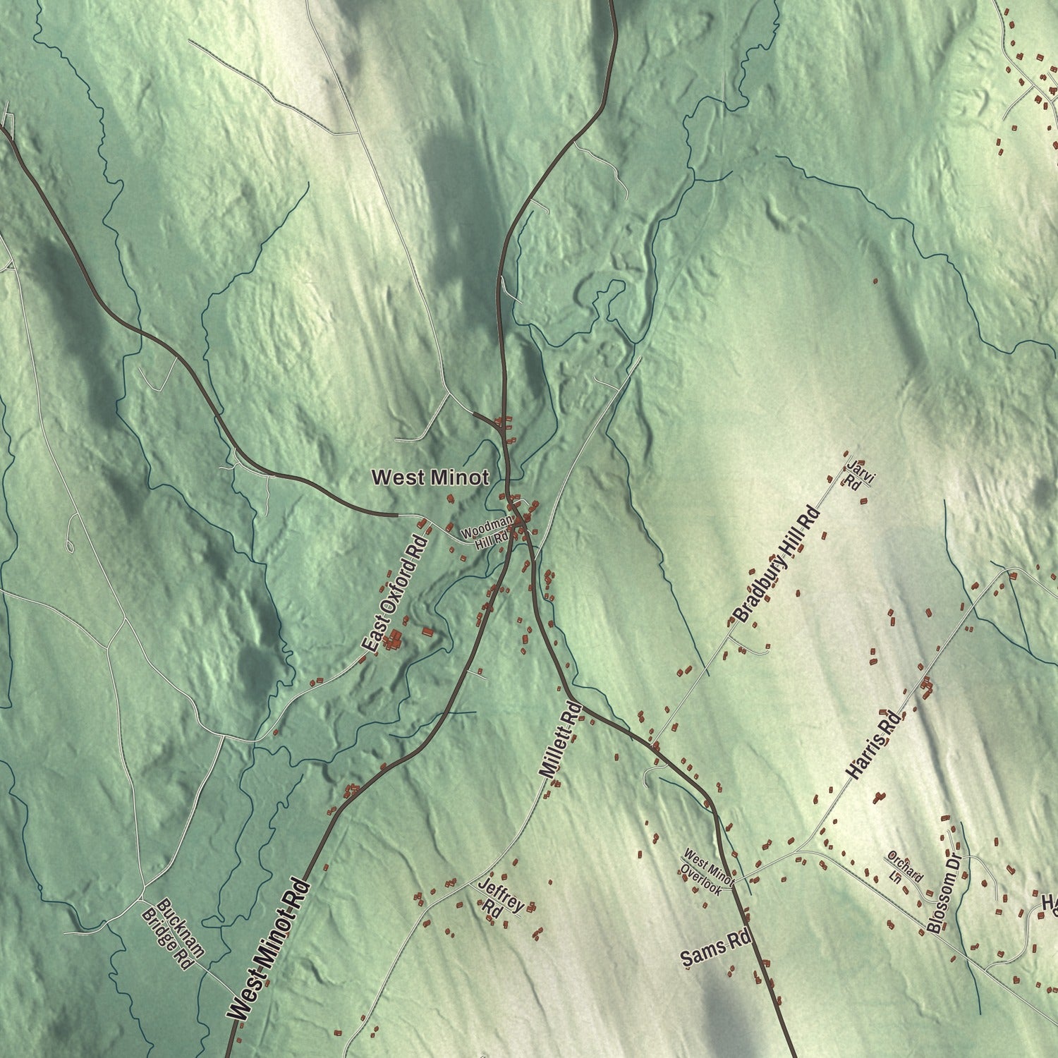 Terrain and local geography detail from the Minot, Maine map