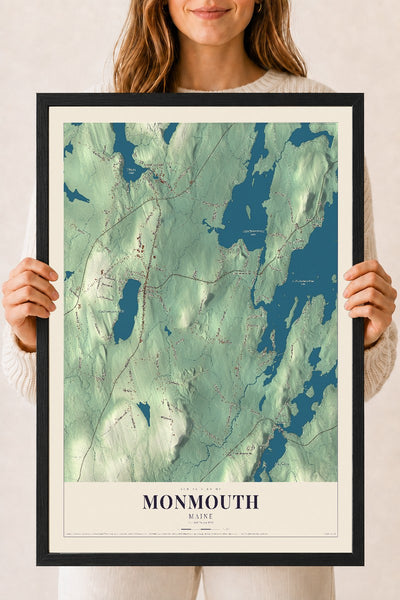 Monmouth, Maine map print - 18 x 24 black Ayous wood frame