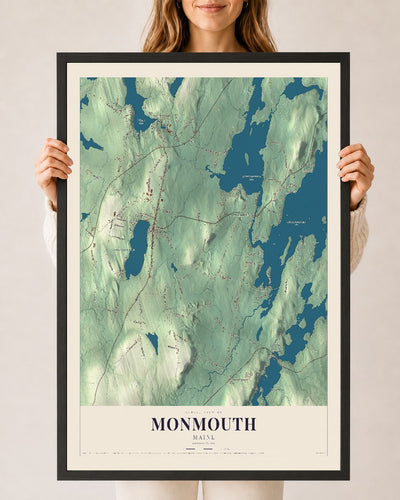 Monmouth, Maine map print - 24 x 36 black Ayous wood frame