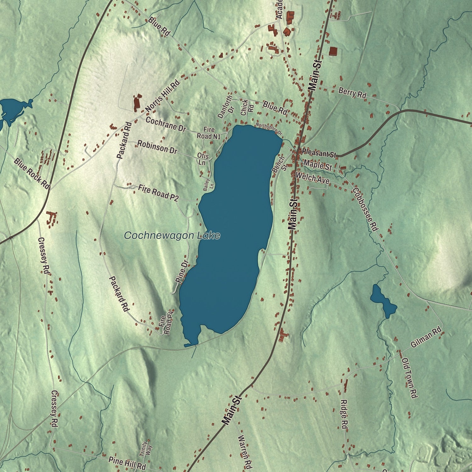 Terrain and local geography detail from the Monmouth, Maine map