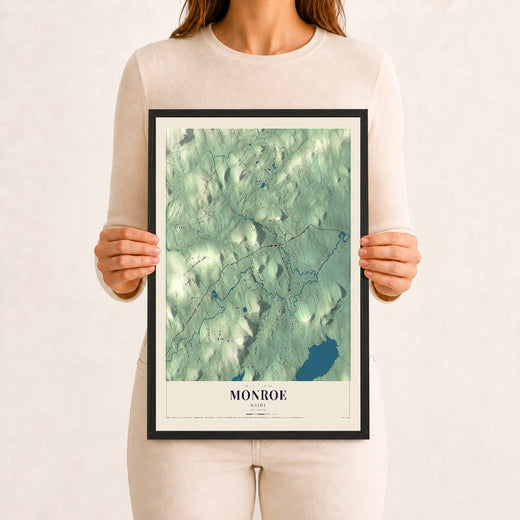 Map of Monroe, Maine, 12 x 18 inch print in a black wood frame