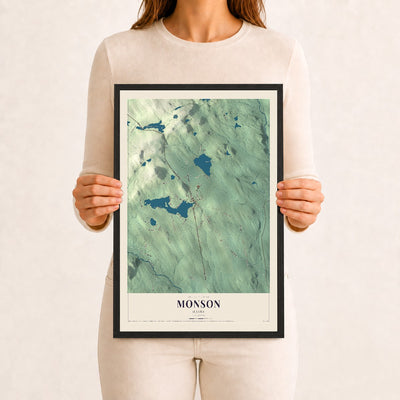 Monson, Maine map print - 12 x 18 black Ayous wood frame