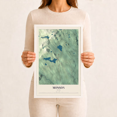 Monson, Maine map print - 12 x 18 white Ayous wood frame