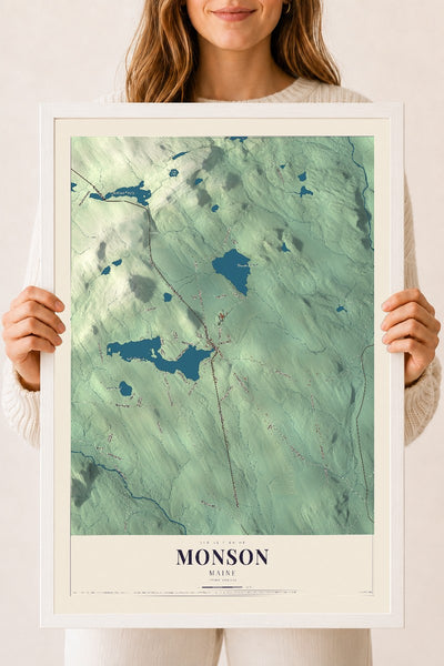 Monson, Maine map print - 18 x 24 white Ayous wood frame