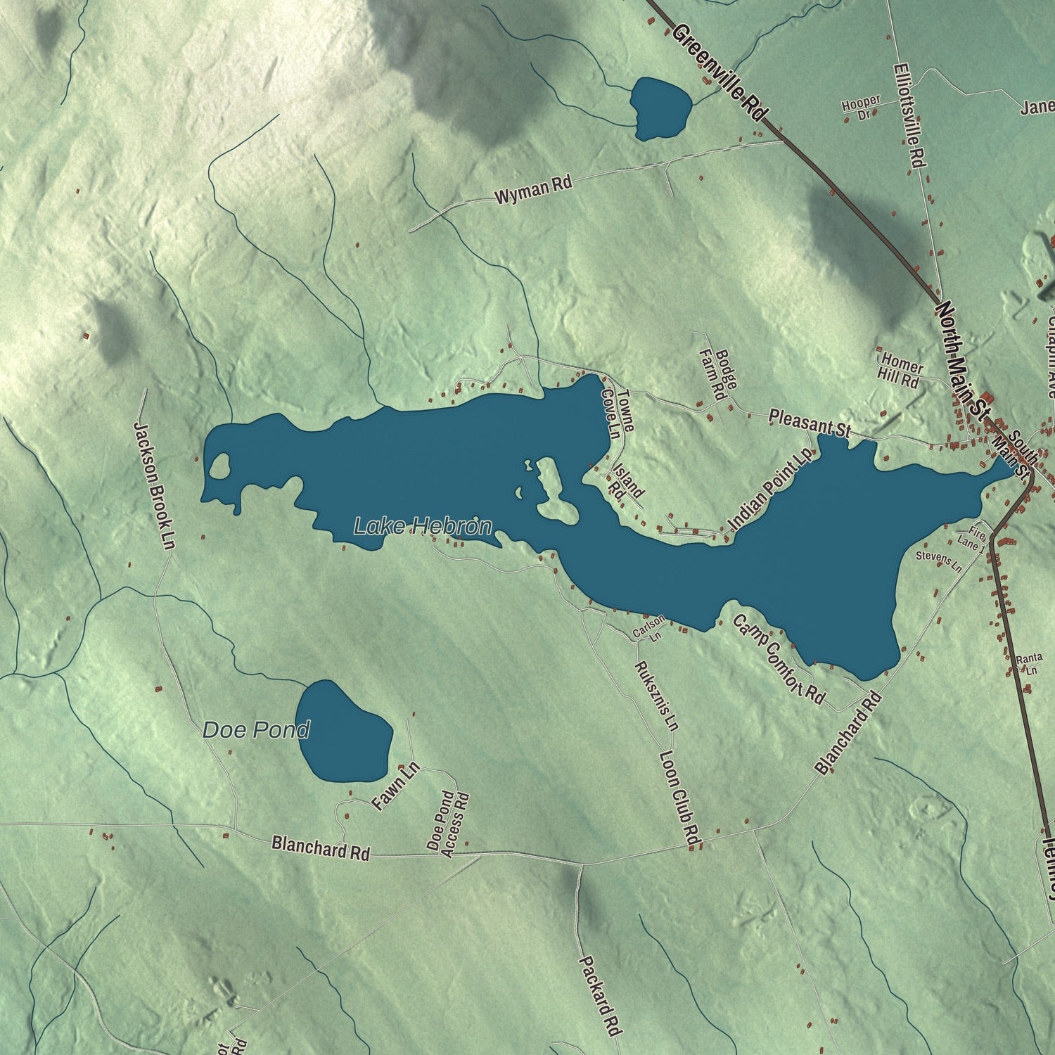 Terrain and local geography detail from the Monson, Maine map