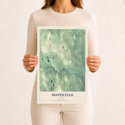 Monticello, Maine map print - 12 x 18 archival matte print