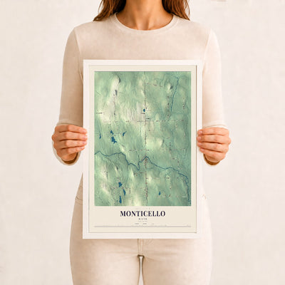 Monticello, Maine map print - 12 x 18 white Ayous wood frame