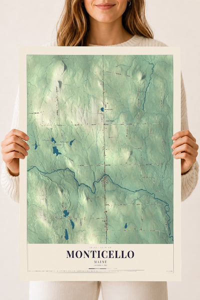 Monticello, Maine map print - 18 x 24 archival matte print