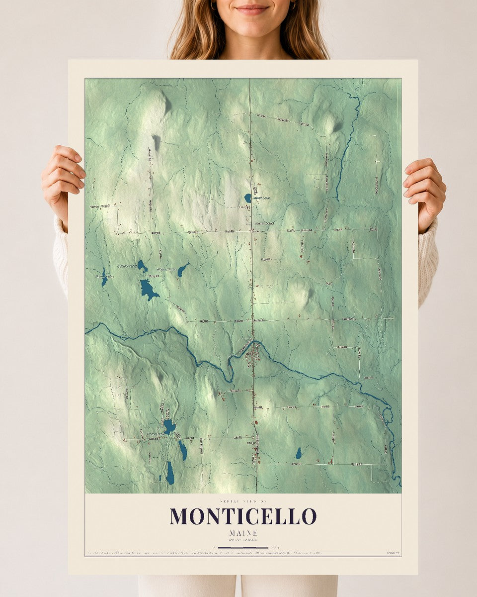 Monticello, Maine map print - 24 x 36 archival matte print