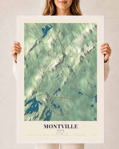 Montville, Maine map print - 24 x 36 white Ayous wood frame