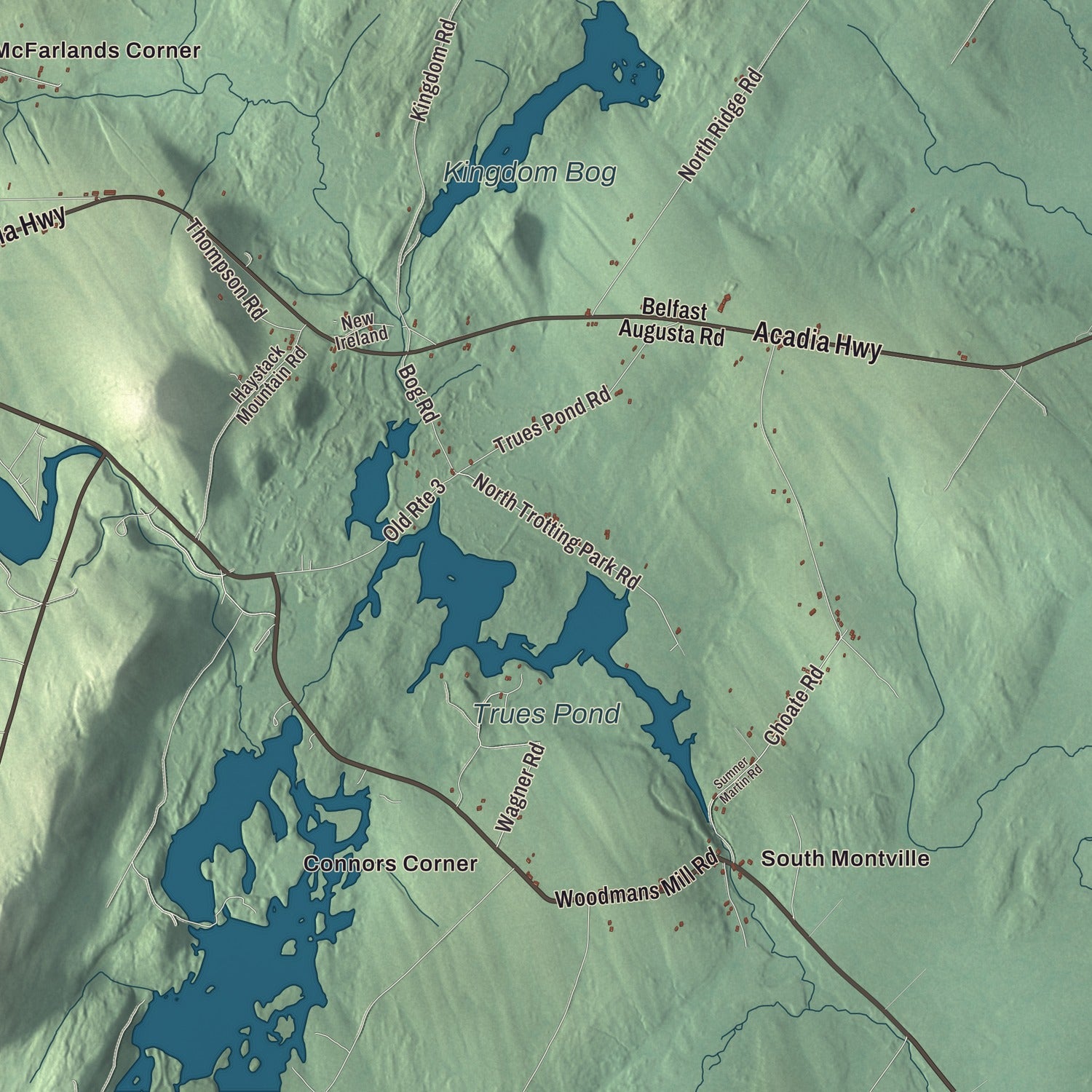 Terrain and local geography detail from the Montville, Maine map