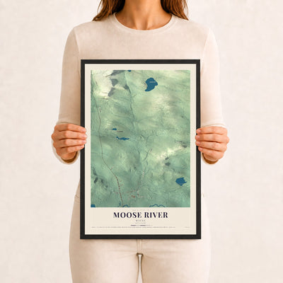 Moose River, Maine map print - 12 x 18 black Ayous wood frame