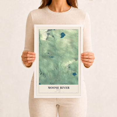 Moose River, Maine map print - 12 x 18 white Ayous wood frame
