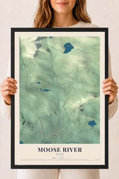 Moose River, Maine map print - 18 x 24 black Ayous wood frame