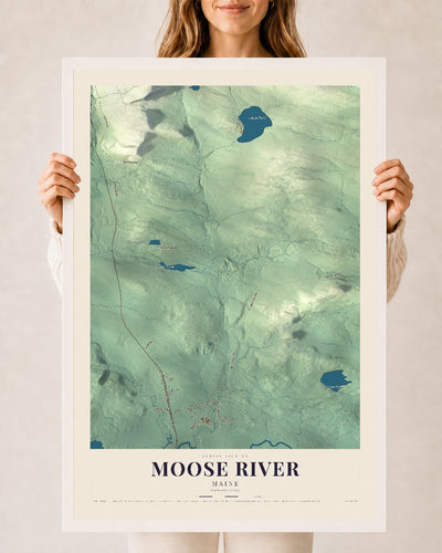 Moose River, Maine map print - 24 x 36 white Ayous wood frame