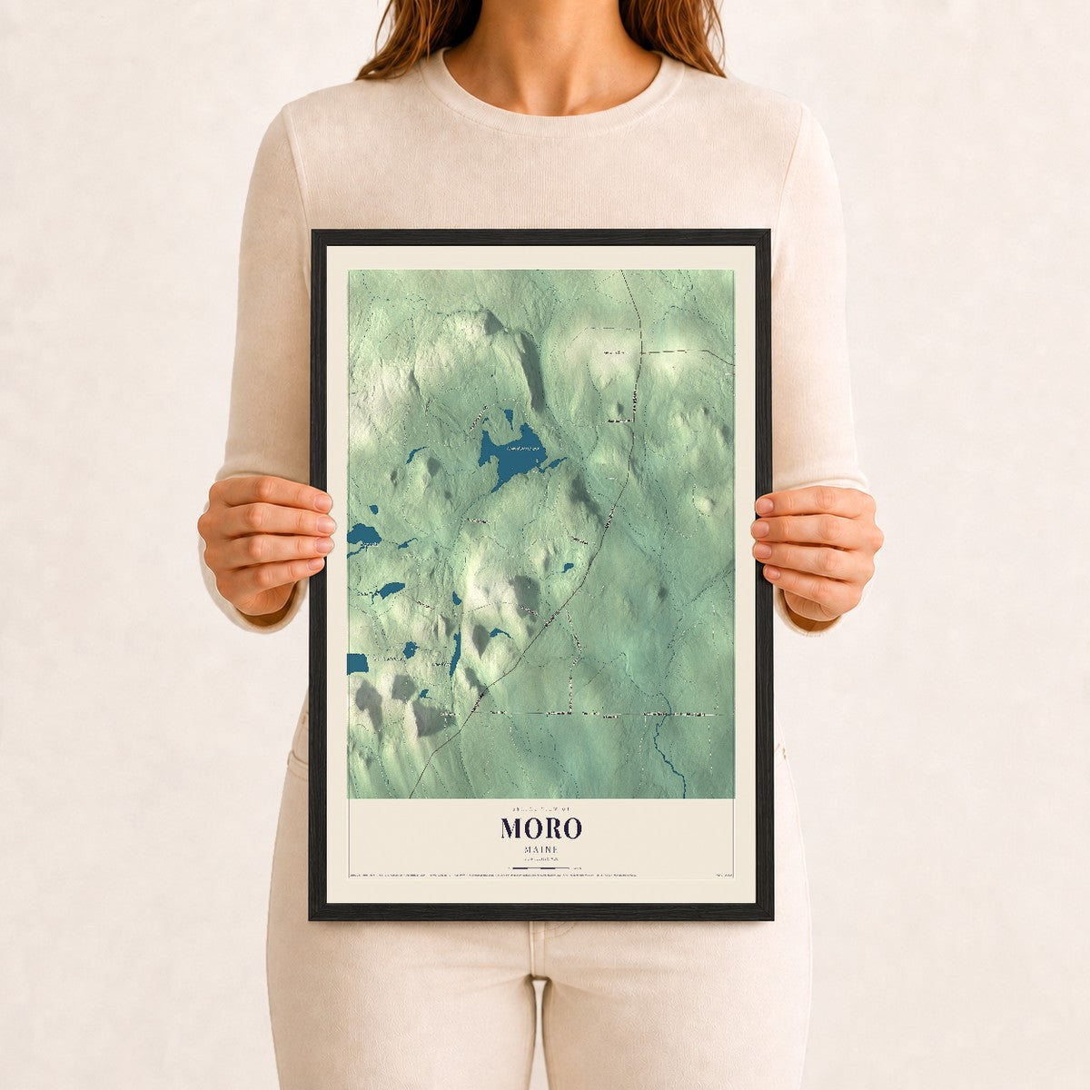 Moro, Maine map print - 12 x 18 black Ayous wood frame