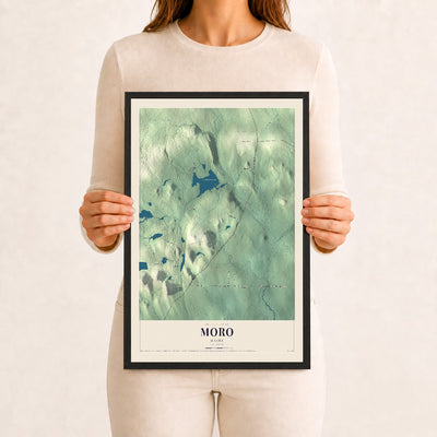 Moro, Maine map print - 12 x 18 black Ayous wood frame