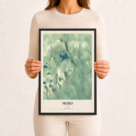 Map of Moro, Maine, 12 x 18 inch print in a black wood frame
