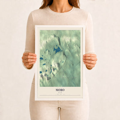 Moro, Maine map print - 12 x 18 white Ayous wood frame