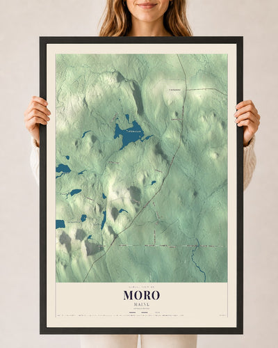 Moro, Maine map print - 24 x 36 black Ayous wood frame