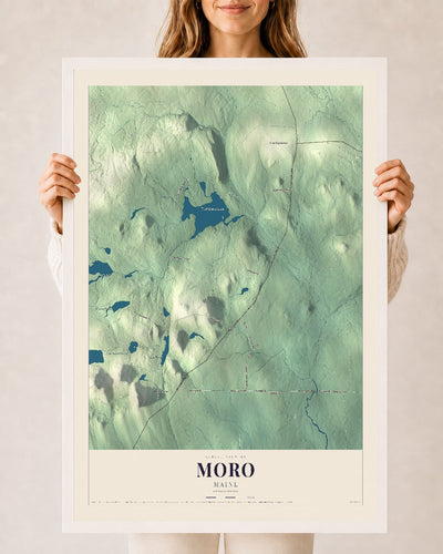 Moro, Maine map print - 24 x 36 white Ayous wood frame