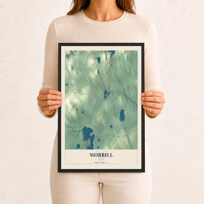 Morrill, Maine map print - 12 x 18 black Ayous wood frame
