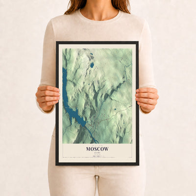 Moscow, Maine map print - 12 x 18 black Ayous wood frame