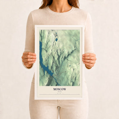 Moscow, Maine map print - 12 x 18 white Ayous wood frame