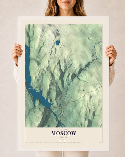 Moscow, Maine map print - 24 x 36 white Ayous wood frame