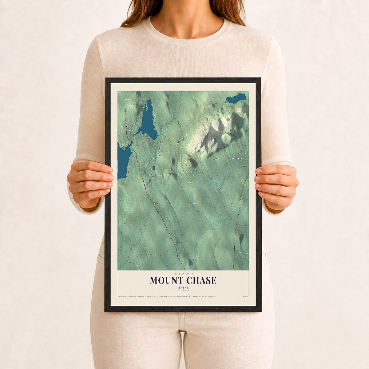 Mount Chase, Maine map print - 12 x 18 black Ayous wood frame