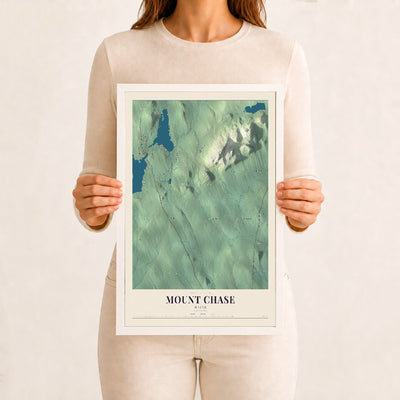 Mount Chase, Maine map print - 12 x 18 white Ayous wood frame