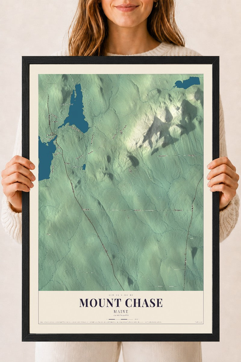 Mount Chase, Maine map print - 18 x 24 black Ayous wood frame