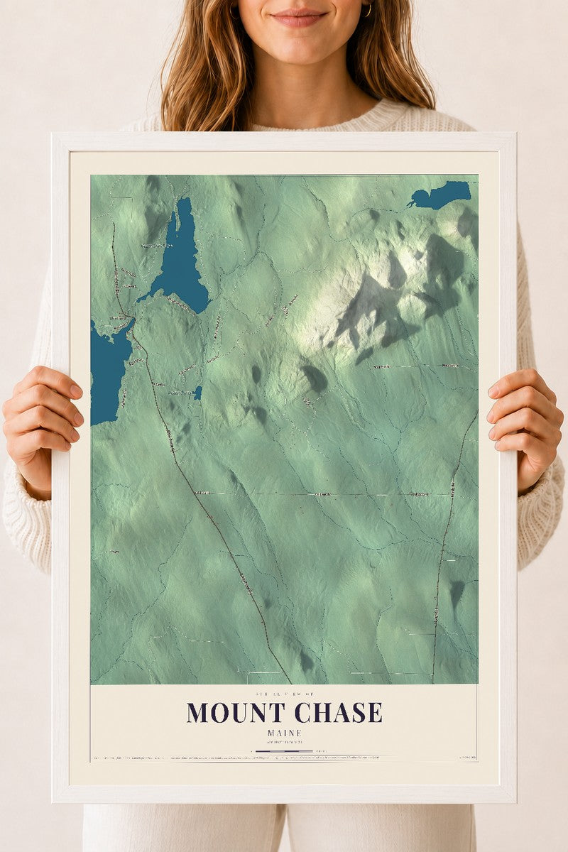 Mount Chase, Maine map print - 18 x 24 white Ayous wood frame