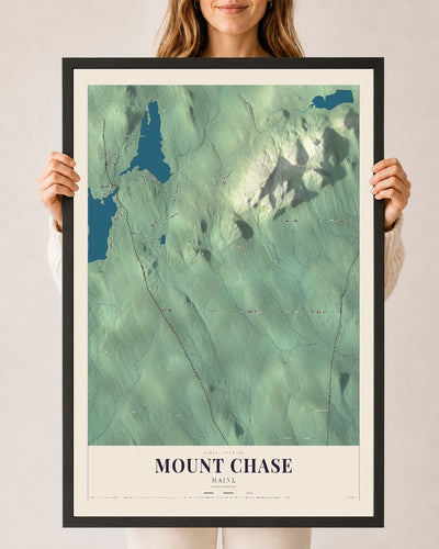 Mount Chase, Maine map print - 24 x 36 black Ayous wood frame