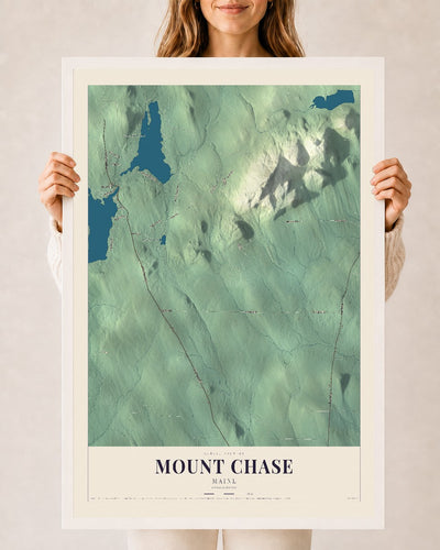 Mount Chase, Maine map print - 24 x 36 white Ayous wood frame