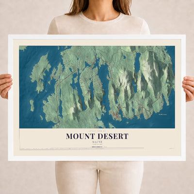 Mount Desert, Maine map print - 18 x 24 white Ayous wood frame