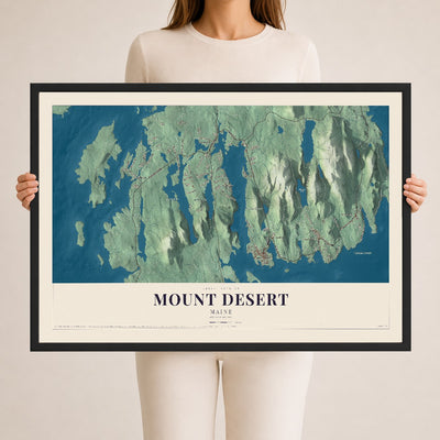 Mount Desert, Maine map print - 24 x 36 black Ayous wood frame