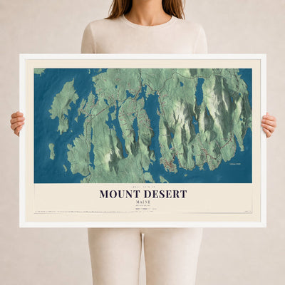 Mount Desert, Maine map print - 24 x 36 white Ayous wood frame