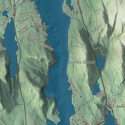 Terrain and local geography detail from the Mount Desert, Maine map