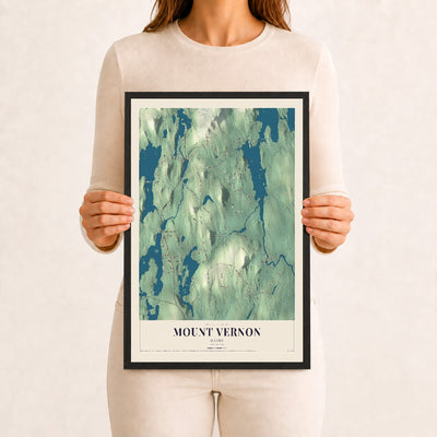 Mount Vernon, Maine map print - 12 x 18 black Ayous wood frame