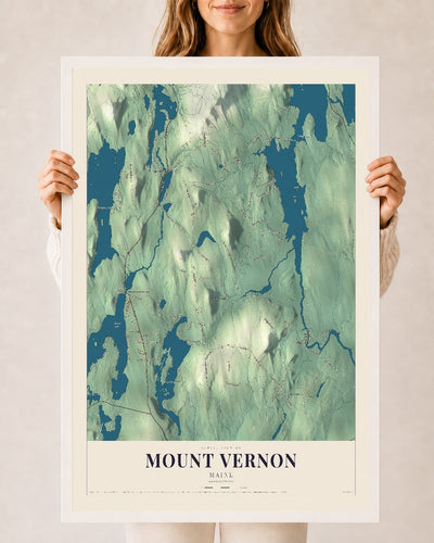 Mount Vernon, Maine map print - 24 x 36 white Ayous wood frame