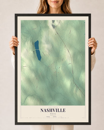 Nashville, Maine map print - 24 x 36 black Ayous wood frame